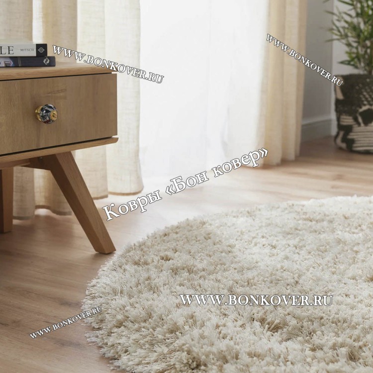 Длинноворсный ковер для гостиной 01 Бежевый Круг