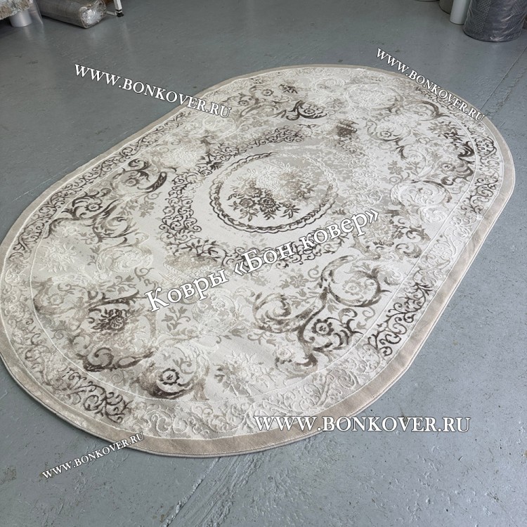 Турецкий Ковер Для Гостиной Дизайн 01 Бежево-Коричневый Овал